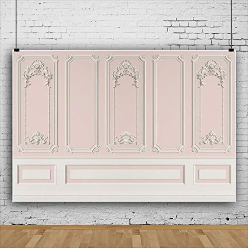 Leyiyi 5x4ft Pink White Vintage Room Inside Backdrop European Frame Modern House French Castle Cementery Wall Retro Style Photo Background Cowboy Kids Birthday Portrait Studio Props Vinyl Wallpaper - color: Pink White, size: 5x4ft