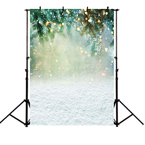 5x7ft White Snow Photo Studio Background Winter Christmas Snowflake Landscape Green Leaves Bokeh Photography Backdrops Props