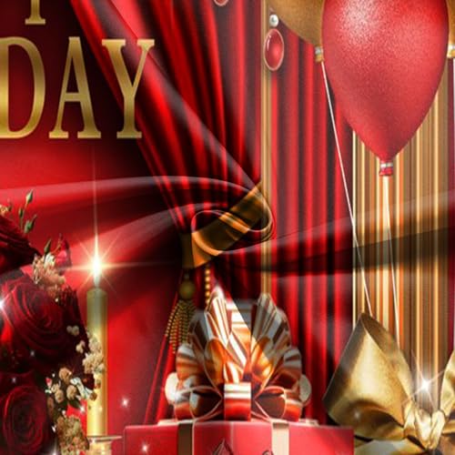 Red and Gold Birthday Backdrop for Happy Birthday Party Decorations, Luxury Red Curtains Classic Red Gold Chair King Throne Photography Background, Elegant Party Banner for Girls 7x5ft - size: 7x5ft