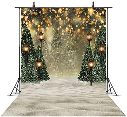 Mocsicka 7x10ft Christmas Backrop for Photography Winter Christmas Pine Tree Glitter Bokeh Photo Background Winter Holiday Family Xmas Party Decorations Photo Booth Props - size: 7x10ft