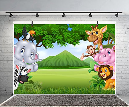 Leyiyi 8x6ft Photography Background Cartoon Birthday Backdrop Room Wallpaper Jungle Zoo Elephant Lion Dragon Monkey Grassland Mountain Baby Shower Photo Portrait Vinyl Studio Video Prop - size: 8x6ft