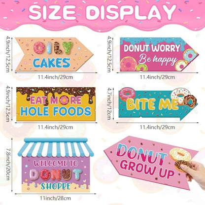 Hooqict 20 Pieces Doughnut Party Sign Welcome to Donut Party Directional Signs for Kids Girls Sweet Donut Themed Birthday Decorations Supplies - style: Doughnut