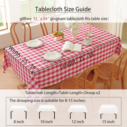 Gingham Tablecloth Rectangle Table Cloth Heavy Duty Cotton Checkered Table Cover Buffalo Plaid Tablecloths for Spring Picnic Kitchen Dining, Red and White,55 * 55 inch - color: Red, size: 55" x 55" (Square)