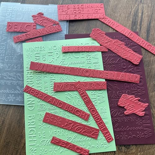 Arbuya Christmas Sentiment Plastic Embossing Folders for Card Making or Journaling Xmas Joy, Noel, Peace & Winter Wonderland Embossing Folder Template for Gift Tag Paper Crafting Home Decoration - color: Christmas Sentiment