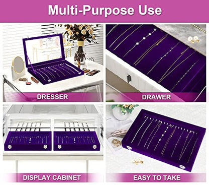 Jenseits Necklace Holder Jewelry Organizer Box, Dustproof Velvet Necklace Tray Jewelry Display With Clear Lid, Preppy Jewelry Holder, Long Necklaces Pendants Organizer, Gifts For Women Girls - Purple - color: 1-Purple