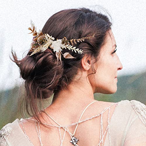 Wedding Flower Comb - Handmade Floral Hair Comb Bohemian Hair Combs for Women Girls Bride Bridesmaid Bachelorette Party Bridal Shower Maternity Shoot - color: Brown