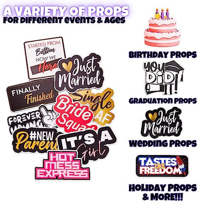 (Lit Pack 3) Elevate Your Photo Booth Experience with Durable & Waterproof Photo Booth Props - Perfect for Weddings, Birthdays, & Photo Booth Businesses - PVC Foamboard Photo Props -10 Pieces per Set - color: Lit Pack 3