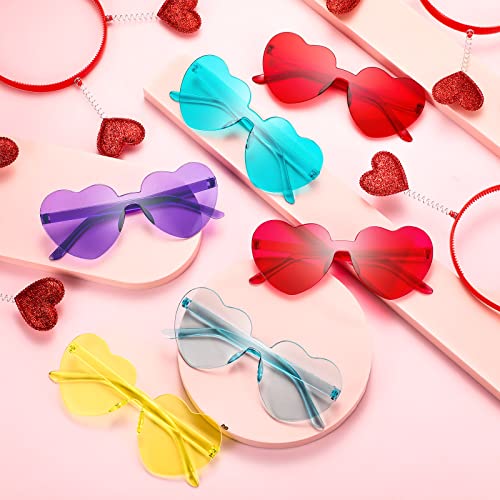 MTLEE 24 Pcs Valentines Heart Head Boppers Headbands and Heart Shape Sunglasses Valentines Party Supplies Wedding Photo Prop - color: Red With Multicolored