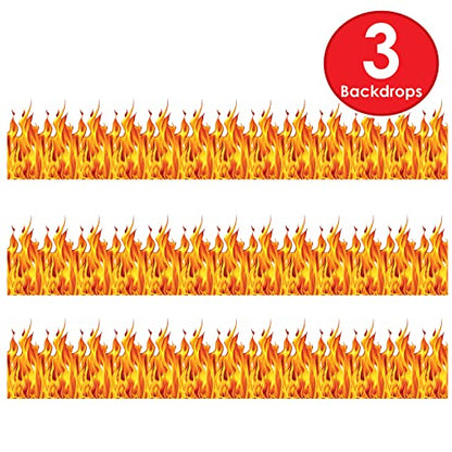 Beistle Plastic Flame Wall Backdrops, 4’ x 30’, 3 Pack – Photo Backdrop, Easy to Adhere Wall Covering, Party Decor, Burning Fire Photography Background for Birthdays, Holidays & Events - style: Flame - 3 Piece
