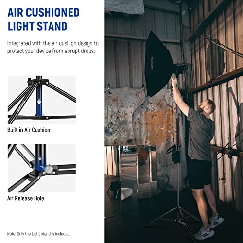 NEEWER 9.2ft/2.8m Air Cushioned Light Stand, Heavy Duty Metal Photography Tripod Stand with 1/4" to 3/8" Reversible Spigot, 3 Way Mounting Interface & Metal Locking Knobs, Max Load 5.5lb/2.5kg - size: 280cm