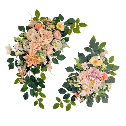 Odouzy Pack of 2 Wedding Arch, Artificial Flowers, Wedding Decor，Flower Garland Be Suited to Banquet, Party, Reception Entrance Welcome Sign and Background Decoration (Champagne) - color: Champagne