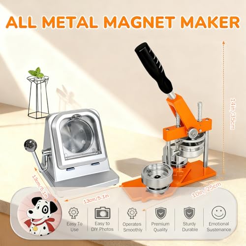 1+1.25+2.28in Round Fridge Magnet Maker Machine, Button Maker Press Kit with Photo Cutter + 150 Set Magnet + 150 Set Pin Materials+ 100 Sheets of Photo Paper