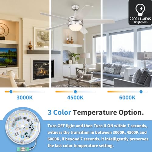 4 Inch LED Ceiling Fan Light Kit, 18W 2200LM 3000K 4500K 6000K Ceiling Fan Light Replacement, Round Ceiling Fan Light Kit Replacement, 120V, CRI90, Dimmable - color: 3CCT 3000/4500/6000K