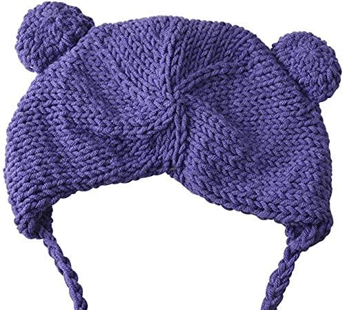 ECYC Newborns Crochet Beanie with Bear Doll Baby Picture Outfits Photography Bat - color: Purple