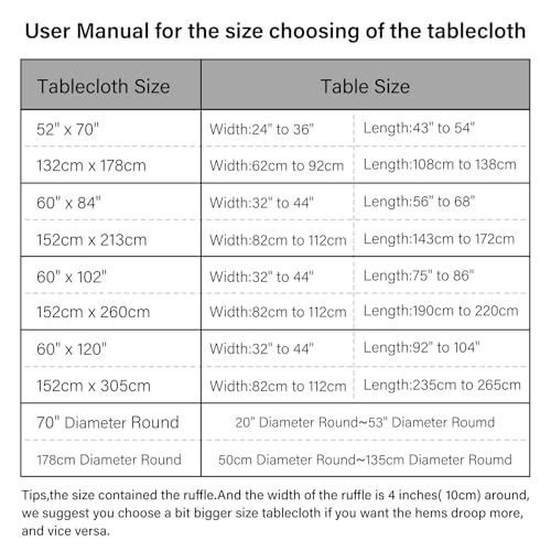 GLORY SEASON Retro Farmhouse Ruffle Tablecloth Cotton Flounces Trim Washable Table Cover Tablecloths for Rectangle Table Baby Shower Kitchen Party Wedding Decor,60''x120'' - size: 60" X 120" (Rectangular)