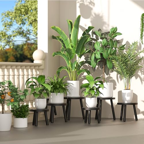 3-Pack Wood Plant Stands Indoor, Single Plant Stand for 6-12 Inch Pots, Mid-Century Modern Plant Stool, Tall Plant Stand for Large Plants for Living Room, Balcony, Office (Black) - color: Black
