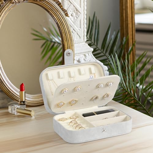 Hatori Travel Jewelry Box, PU Leather Small Jewelry Organizer for Women Girls, Portable Mini Travel Case Display Storage Holder Boxes for Stud Earrings, Rings, Necklaces, Bracelets (Grey) - color: Grey