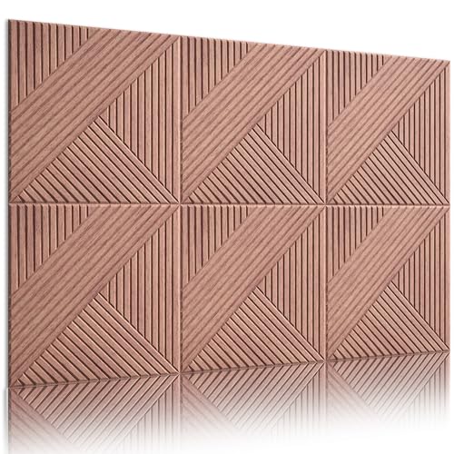 Acoustic Wall Panels 6 Pack, 72“x48” 3D Wood Texture Sound Absorbing Panels, Self-Adhesive Decorative Soundproof Art Panels for Home Studio, Office, Theater, Medium Brown Oak - color: #030 Medium Brown Oak, size: 72 X 48 Inches