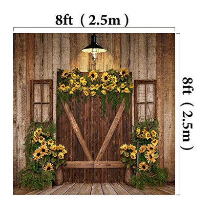 Kate 8x8ft Spring Sunflowers Photography Backdrops Vintage Wood Wall Wooden Fence Photo Background Studio - size: 8x8ft