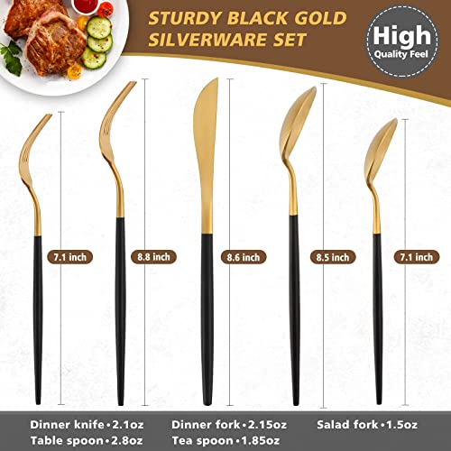 Matte Black Gold Silverware Set, Oliviola 40-Piece Stainless Steel Flatware Cutlery Set Service for 8, Satin Finish Kitchen Utensil Set, Dishwasher Safe - color: Blackgold, size: 40-piece