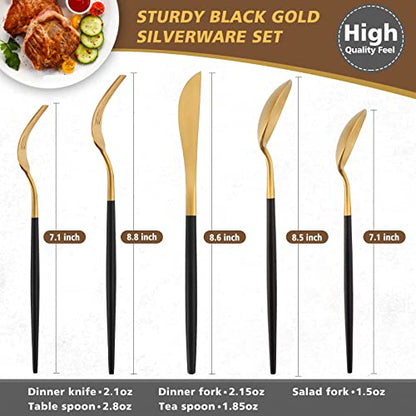 Matte Black Gold Silverware Set, Oliviola 40-Piece Stainless Steel Flatware Cutlery Set Service for 8, Satin Finish Kitchen Utensil Set, Dishwasher Safe - color: Blackgold, size: 40-piece