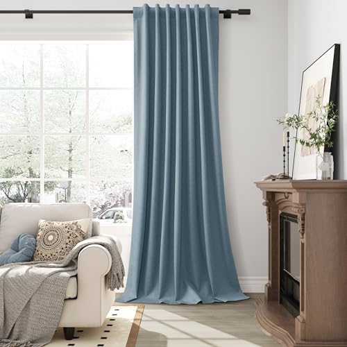 Guken Blue Linen 100% Blackout Curtains for Bedroom 84 Inches Long 2 Panels Set Back Tab Hook Belt Drapes Black Out Light Blocking Thermal Insulated Privacy Living Room Nursery Modern Farmhouse 52x84 - color: Blue, size: 52"W x 84"L (Pack of 2)