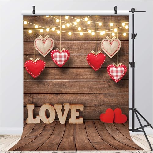 Wood Anniversary Backdrop Banner Red Love Heart Valentines Backdrop Retyshia Brown Wooden Love for Mother Day Couples Date Night Bridal Shower Anniversary Party Decoratins 5x7ft (60x84 inch) - color: S1, size: 5x7Ft