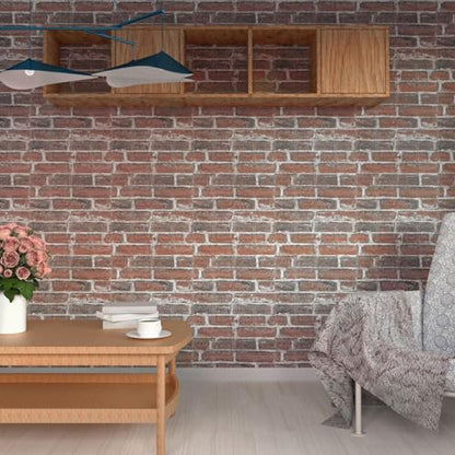 3D Wall Panels Peel and Stick in Red White Stone, 10 PCS XPE Foam Stone 3D Wallpaper, Faux Brick Wall Panels for Bedroom, Stairs, Kitchen - color: Red Brick, size: 10PCS