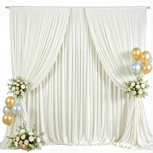 10x8ft Ivory Backdrop Curtains for Parties Wrinkle Free Fabric Backdrop Curtain Wedding Photo Backdrop Drapes for Birthday Party Baby Shower Bridal Shower Photography Back Drop 2 Panels 5x8FT - color: Ivory, size: 10 ft X 8 ft(2 Panels 5ft X 8ft)