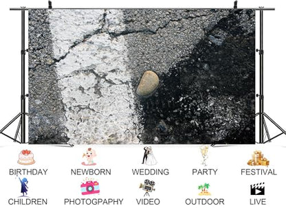 15x8ft Textured Cracked Asphalt with Pebble Backdrop Road Surface Stone Photo Background Tapestry for Urban Themed Party Minimalist Photography Home Decorations Studio Props - size: 15X8ft