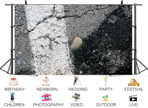 6x4ft Textured Cracked Asphalt with Pebble Backdrop Road Surface Stone Photo Background Tapestry for Urban Themed Party Minimalist Photography Home Decorations Studio Props - size: 6X4ft