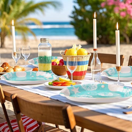 50 Pcs Seashell Beach Oval Paper Plates 10" X 12" Large Shell Plates Disposable Heavy Duty Ocean Sea Starfish Tableware for Summer Nautical Coastal Birthday Party Supplies Baby Shower Wedding Decor - style: 50Pcs Beach Seashell Oval Plates