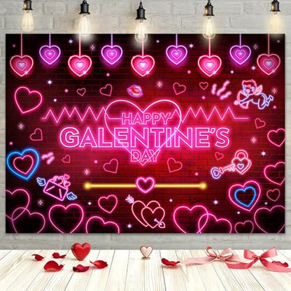 MEHOFOND 7x5ft Galentines Day Backdrop Pink Neon Galentine's Girls Night Decorations Banner Girls Theme Party Ladies Valentines Day Party Photography Background Happy Galentine's Day Photo Booth Props - color: Pink