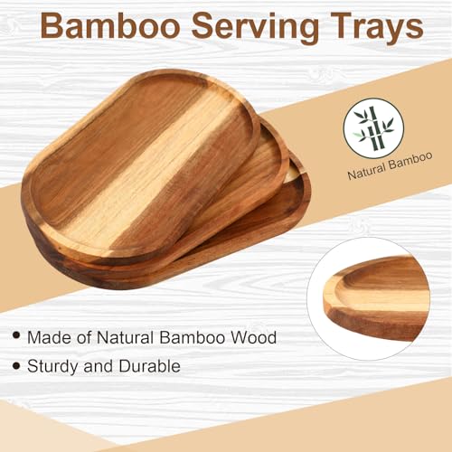 Yaomiao 4 Pcs Acacia Wooden Serving Tray Oval Shaped Rustic Wood Plates Large Decorative Natural Tray Serving Platter for Food Charcuterie Cheese Dish Bread Fruit Kitchen(14 x 7 Inch) - size: 14 x 7 Inch