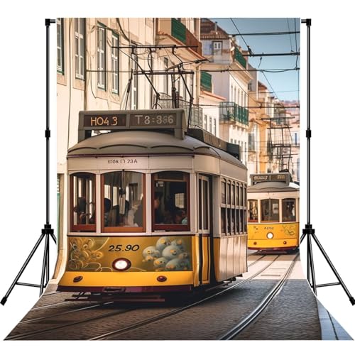Lisbon Tram Backdrop Background for Photography 5x7ft Photobooth Professional Photo Backdrop Curtains Video Photography Studio Photo Backgrounds Banner Booth Background Screen Parties - color: Lisbon Tram