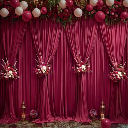 Burgundy Backdrop Curtains 4 Panels - Wrinkle-Free Polyester Photography Drapes for Baby Shower & Birthday Party - 16 X10FT - color: Burgundy, size: W4' x H10'(4 panels)