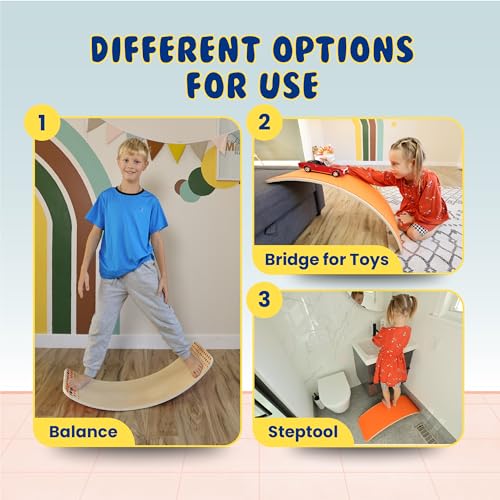 New Bounce Balance Board - Premium Wooden Wobble Board for Exercise & Balance Training - Supports Up to 480 Lbs. - Versatile Rocking Balance Boards for All Ages - size: Large (11.8"x35")