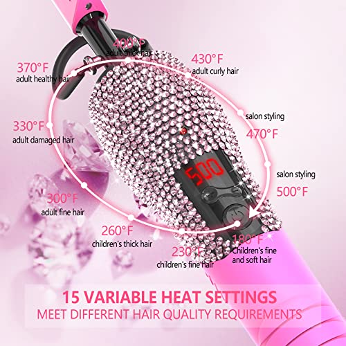 Dan Technology 500℉ Hot Comb for Wigs, Diamond Hair Straightener, 7 Temperature Settings, 60 Min Auto-Off, Professional Styling Tool for Natural Black Hair - color: Pink