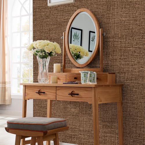 Brown Grasscloth Peel and Stick Wallpaper 17.3"x480" Faux Linen Textured Contact Paper Removable Self Adhesive Vinyl Wallpaper for Bedroom Bathroom Kitchen Cabinets - color: Brown, size: 17.3" x 480"