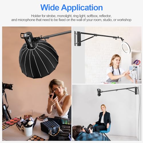 Wellmaking Wall Mount Triangle Boom Arm 53inch/135cm Length Adjustable Support 180° Flexible Rotation, Up to 4.26ft. With Tilt Adapter Light Stand with Standard 1/4 to 3/8 Metal Male Screw Photography - size: 53inch/135cm