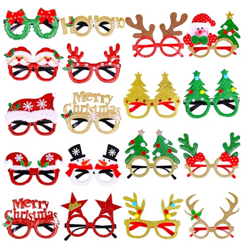 Max Fun 18Pcs Christmas Party Glasses Glitter Holiday Glasses Frames with 18 Designs Christmas Accessories for Christmas Party Favors Holiday Favors(One Size Fits All)