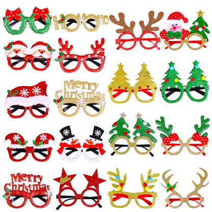 Max Fun 18Pcs Christmas Party Glasses Glitter Holiday Glasses Frames with 18 Designs Christmas Accessories for Christmas Party Favors Holiday Favors(One Size Fits All)