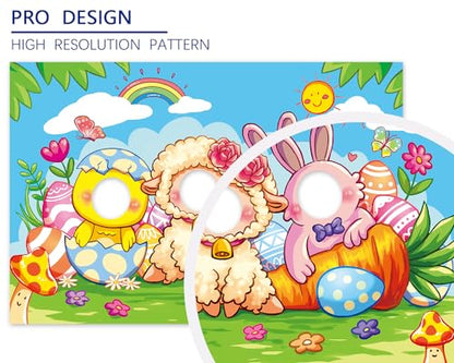 Easter Face in Hole Backdrop 5 x 3.3 ft, Baby Chick Sheep Bunny Face Cutout Photo Props, Happy Easter Party Photography Background, Spring Party Bunny Decoration Kids Photo Booth Props