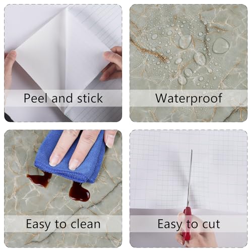 Cyan Glossy Marble Contact Paper Peel and Stick Countertops Self Adhesive Waterproof Peel and Stick Wallpaper Vinyl Removable Granite Contact Paper for Bathroom Cabinets Drawers Table Tops 24''x118'' - size: 24" x 118"