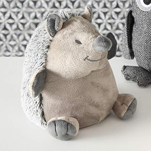 Happy The Hedgehog Door Stopper, Chubby, Gray, Beige, Furry, Embroidery Smile and Eyes, Paw Details, Plush Covered, Polyester, Sand Filling, 8 3/4 Diameter x 9 1/2 Inches Tall, Weighted 2 Pounds - color: Hedgehog