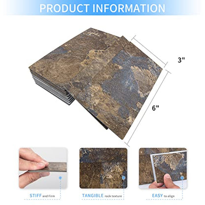 Art3d 102-Piece Peel and Stick Tile Backsplash for Kitchen Bathroom, 3in. × 6in. Stick on Subway Tile Rust Slate - color: Rust-slate