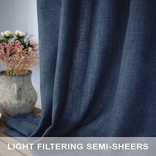 Sheer Linen Valance for Windows - 18 Inch Rod Pocket - Country Farmhouse Nautical Semi Privacy Curtain for Boys Bedroom, Kids, Small Window, Bathroom - Navy Blue - color: Navy