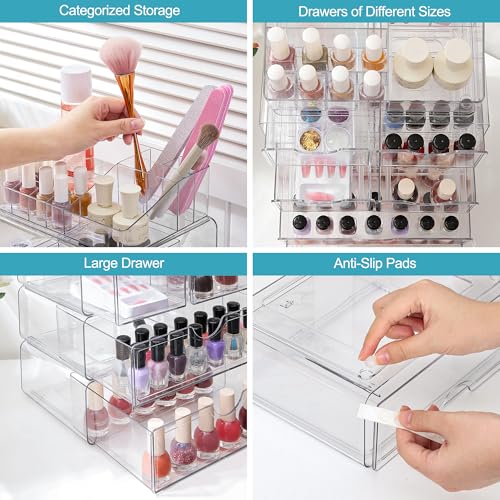 Vtopmart 5 Tier Clear Makeup Organizer with Drawer, Cosmetic Storage for Dresser Countertop and Bathroom Vanity, Beauty Holder for Lipstick Brush Skincare - style: 5 Tier (2 Sizes Drawer)