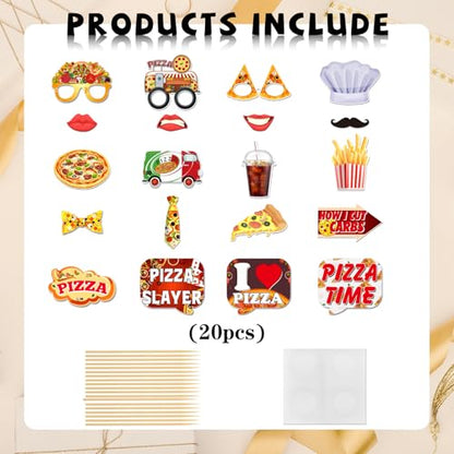 Pizza Sign Photo Booth Props Funny Fast Food French Fries Pizza Birthday Photoshoot BBQ Party Photography Props Favor Centerpiece Sticks Decorations 20 PCS