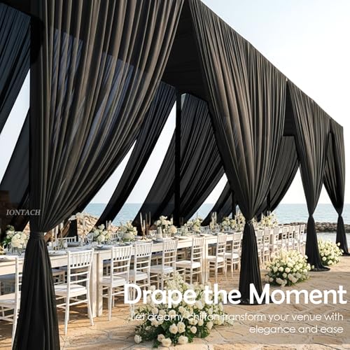 60" Chiffon Fabric by The Yard Pre-Cut Sheer Fabric for Wedding Arch Draping Fabric Ceiling Decor Canopy Bed Curtains Panels Party Backdrop Decoration (Black, 20 Yards) - color: Black, size: 20 Yards